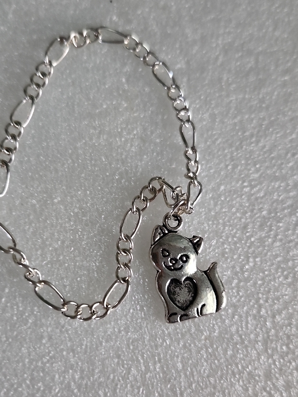 Hand Crafted Silver Cat Charm Bracelet - Silver